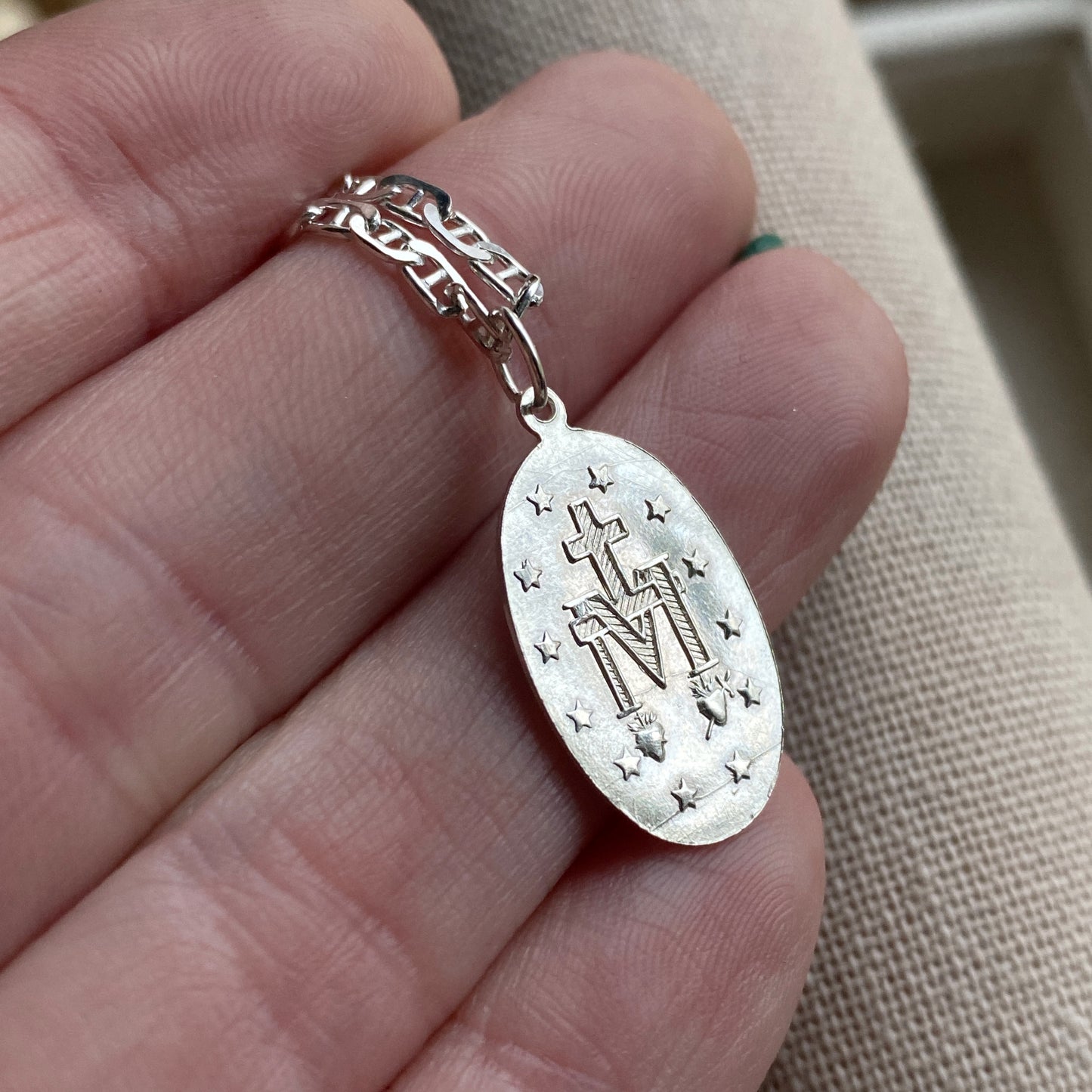 Miraculous Medal Blessed Mother Virgin Mary Silver Oval Necklace – River  Valley Designs