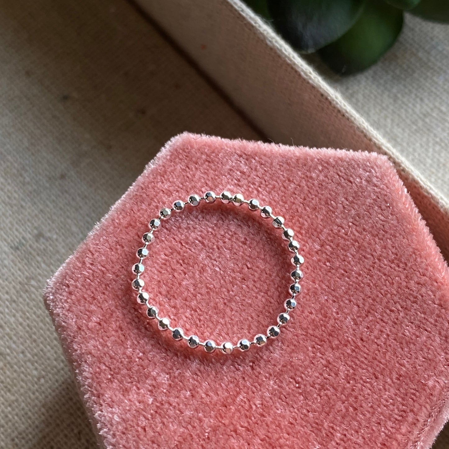 Chain Ring Dainty Faceted Ball Flexible Everyday Ring