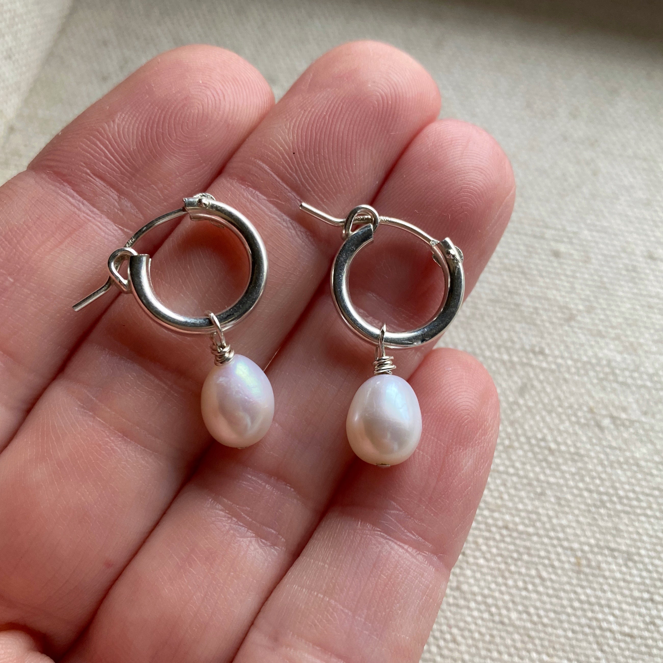 Sterling silver hoop earrings deals with pearl