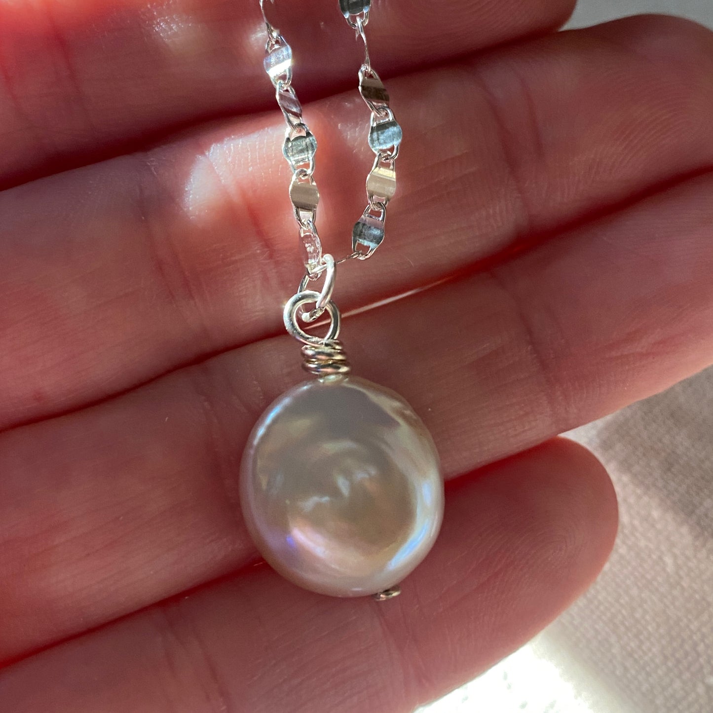 Coin Pearl Necklace Sterling Silver Layering Jewelry