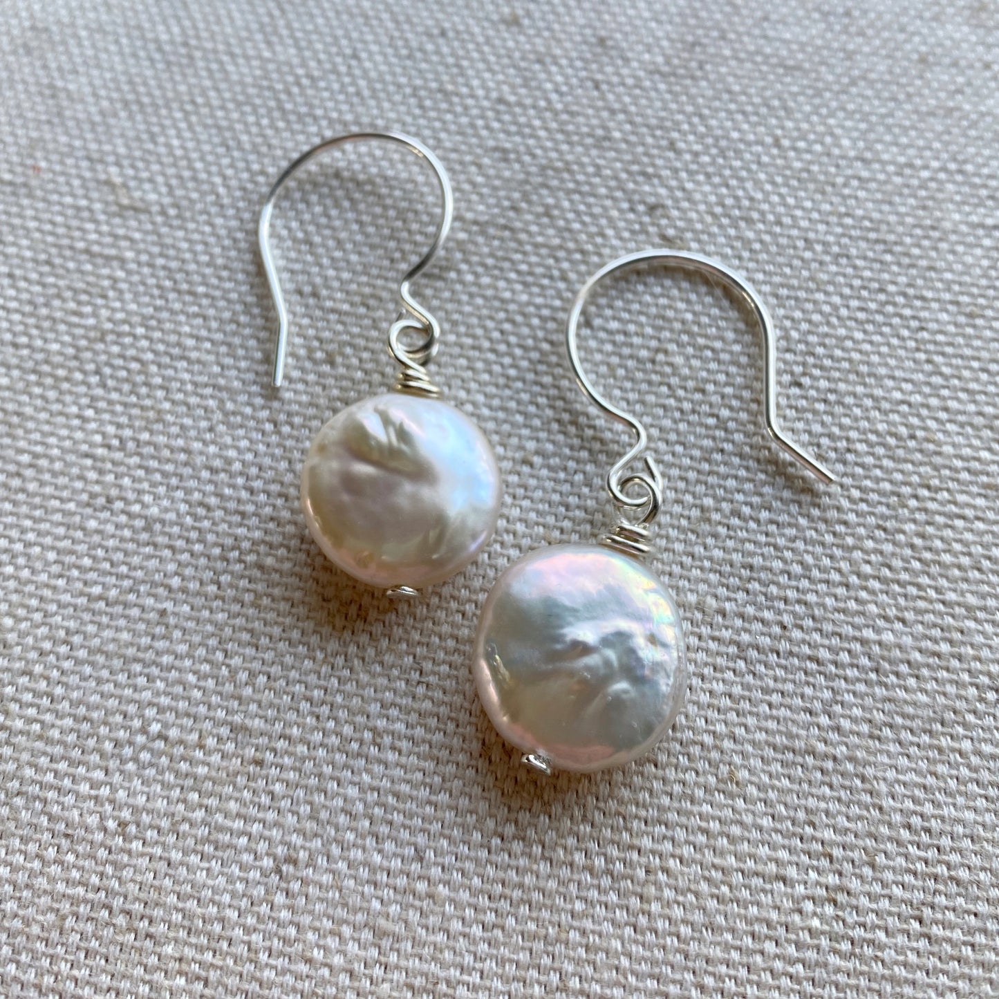 Coin Pearl Earrings Sterling Silver Freshwater Pearl Every Day Jewelry