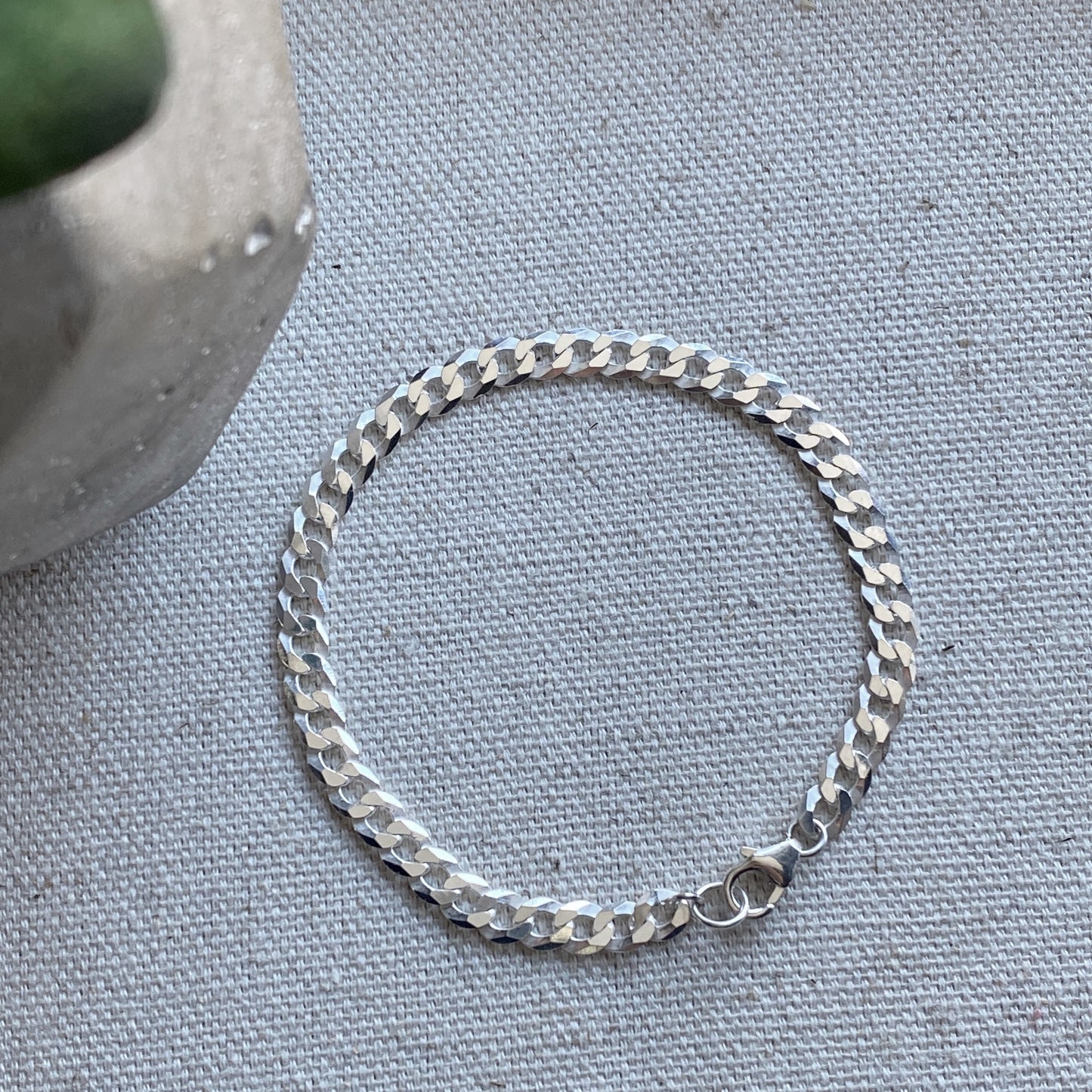 Silver Curb Link Chain Bracelet Sterling Silver Stacking Layering Jewelry