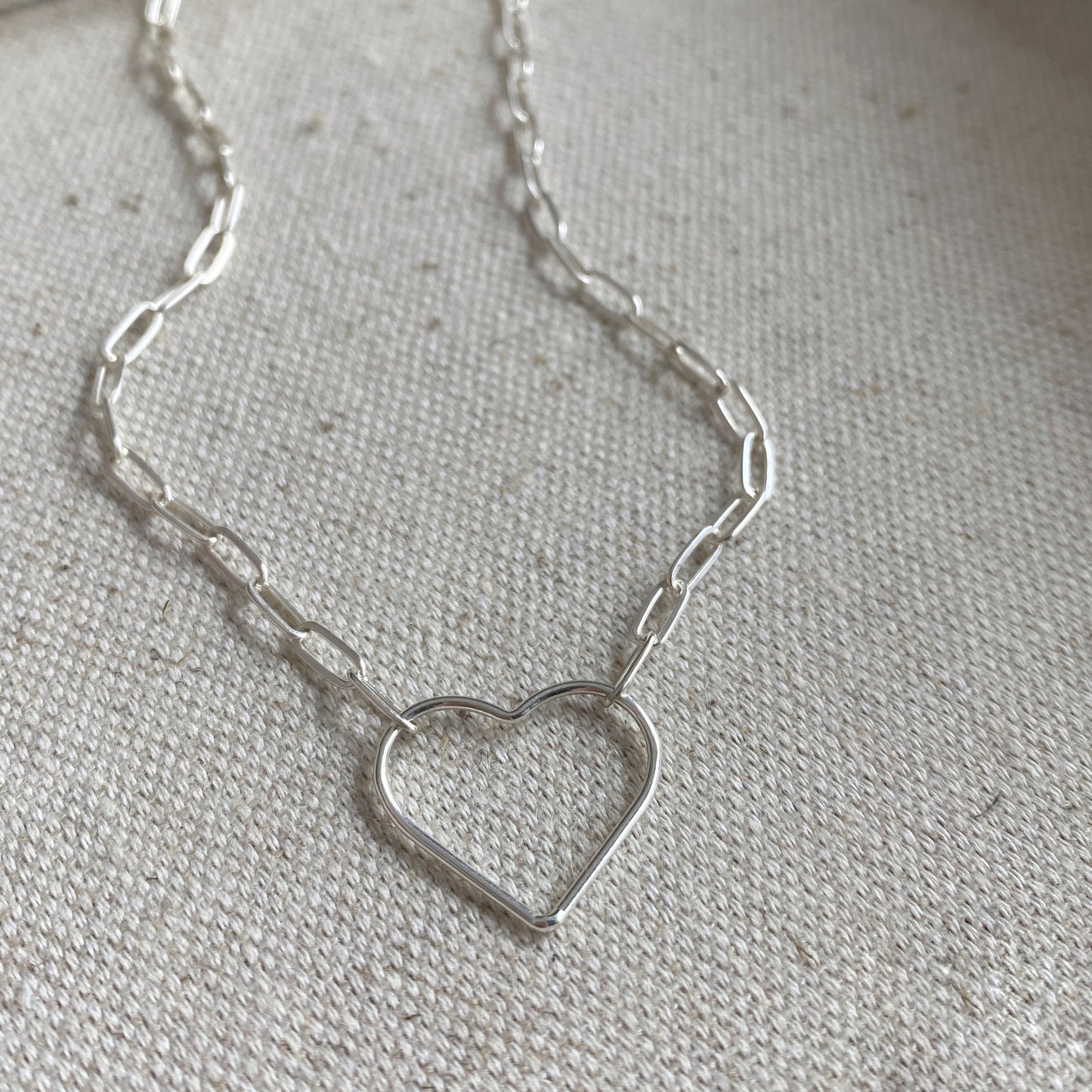 Heart Paperclip Chain Necklace Sterling Silver Gold or Rose Gold Filled Floating Heart Layering Jewelry