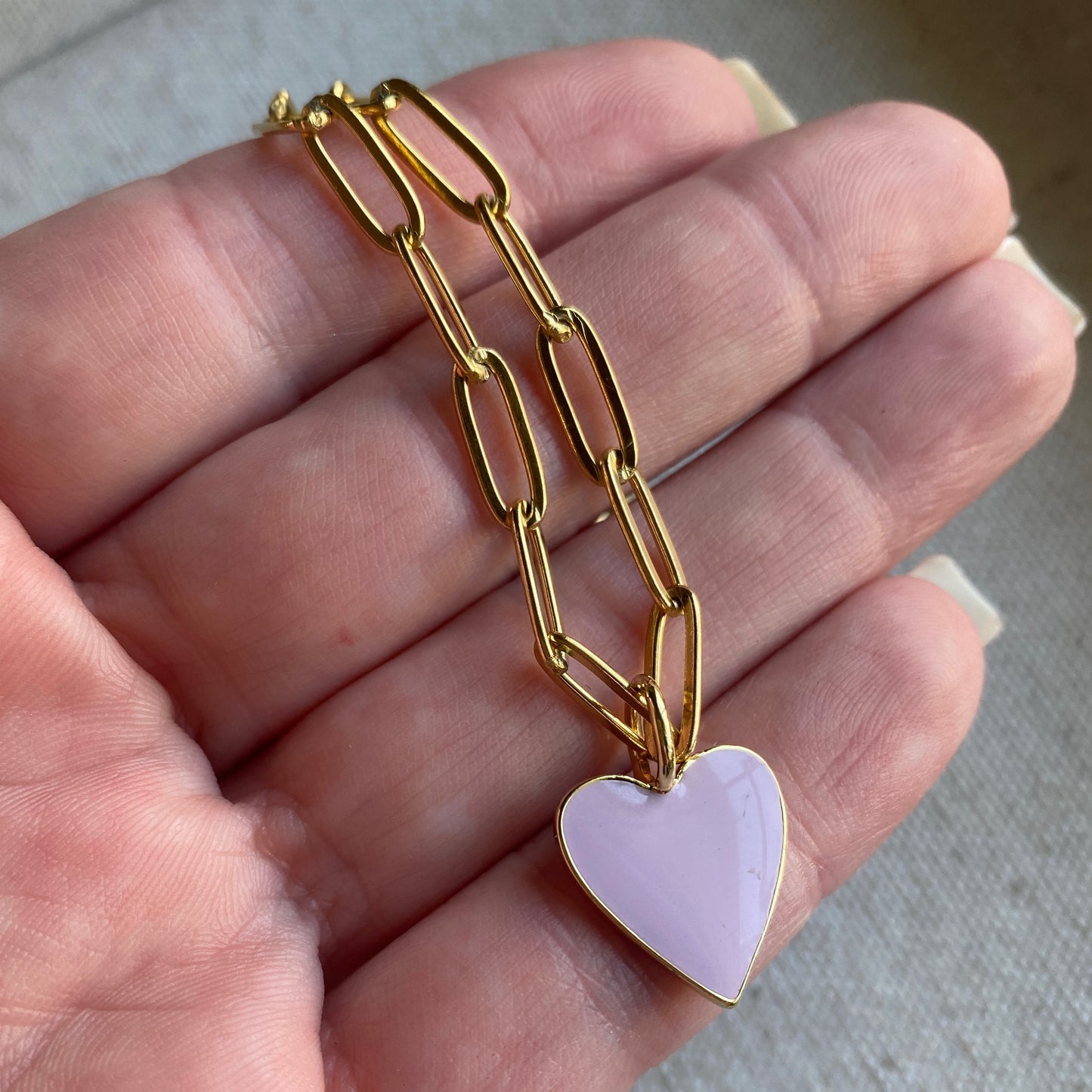 Enamel Heart Chunky Gold Necklace Paperclip Chain Colorful Jewelry
