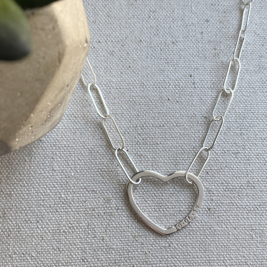 Large Heart Paperclip Chain Necklace Personalized Sterling Silver