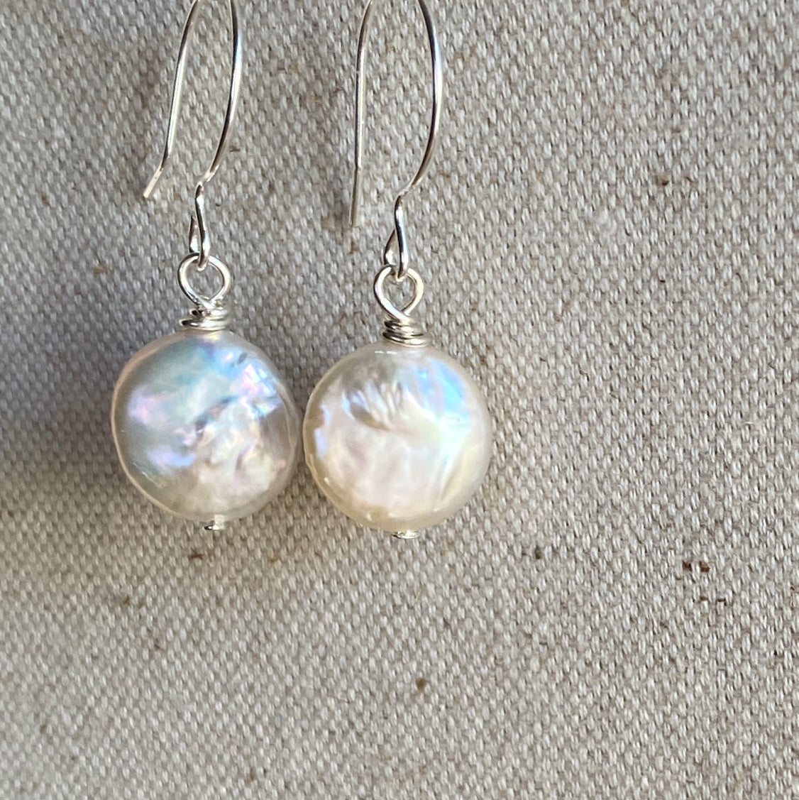 Coin Pearl Earrings Sterling Silver Freshwater Pearl Every Day Jewelry