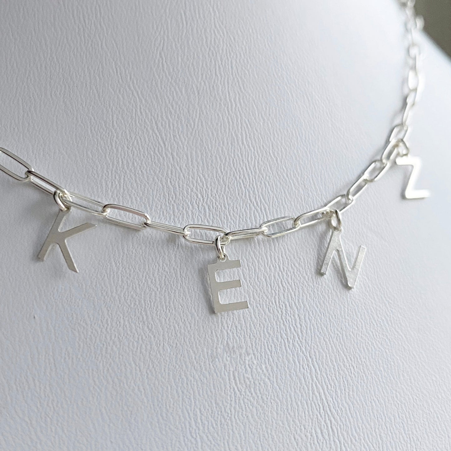 Name Necklace Silver Personalized Initial Letter Paperclip Chain