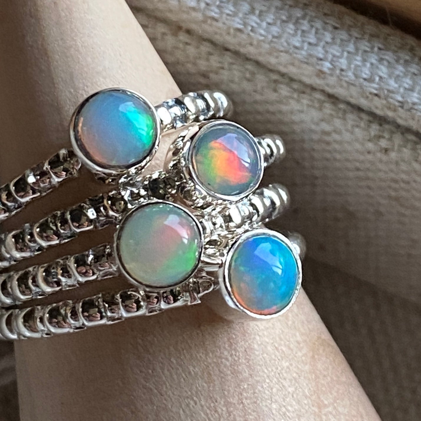 Opal Stacking Ring 5mm Natural Opal + Sterling Silver Rings