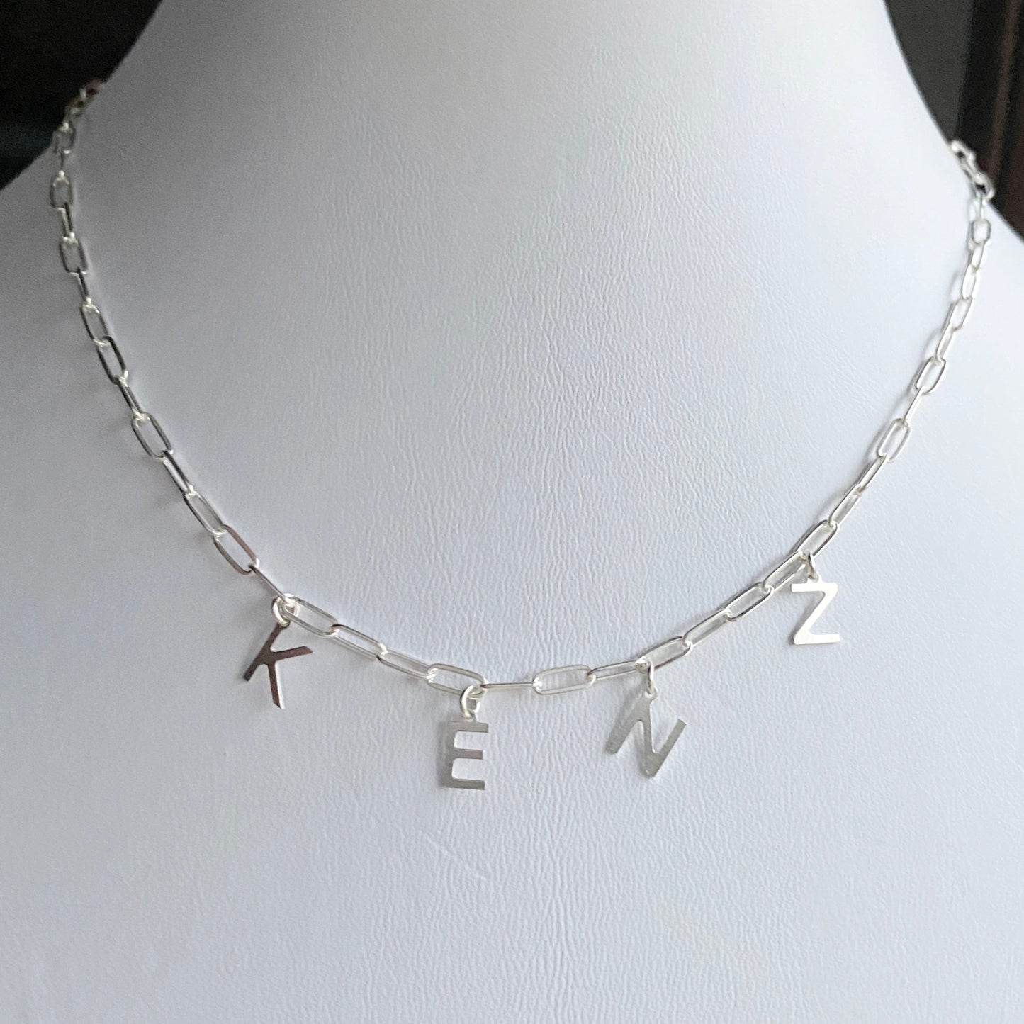 Name Necklace Silver Personalized Initial Letter Paperclip Chain