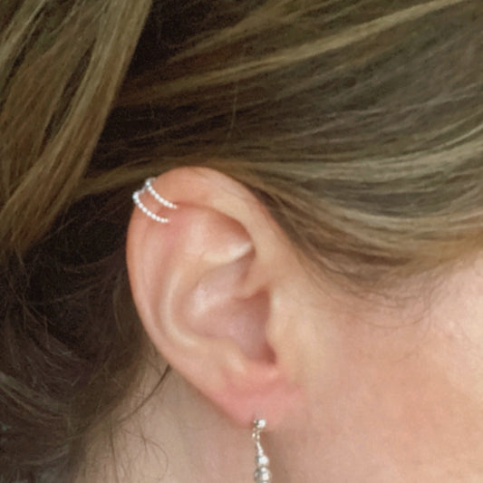Ear Cuff Double Beaded No Piercing Sterling Silver Ear Helix Cartilage Cuff