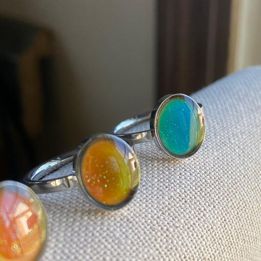 Mood Ring Stainless Steel Silver or Gold Color Changing Moodstone Ring