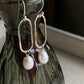 Pearl Earrings Long Oval Sterling Silver Link Freshwater Pearl