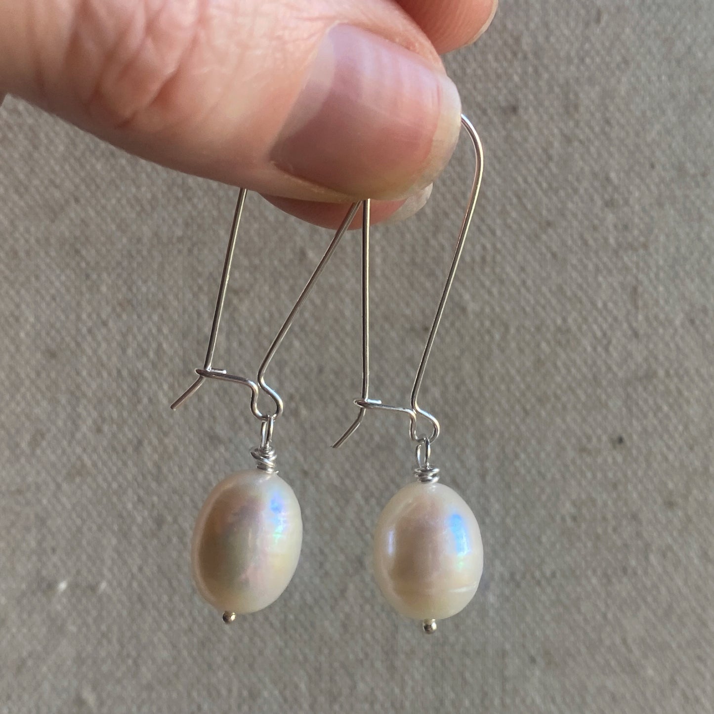 Large Pearl Sterling Silver Earrings