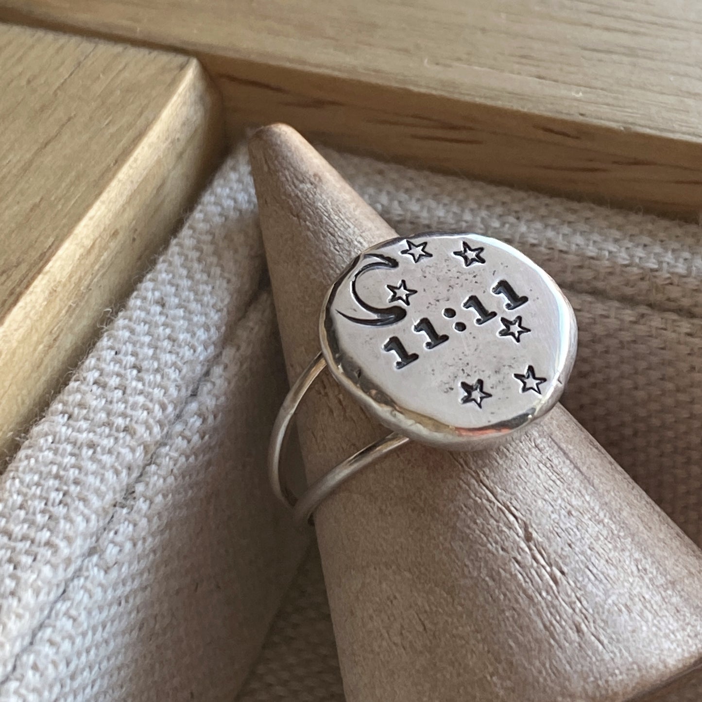 Angel Number Ring Time Personalized Moon Stars Sterling Silver Organic Shape Pebble Ring