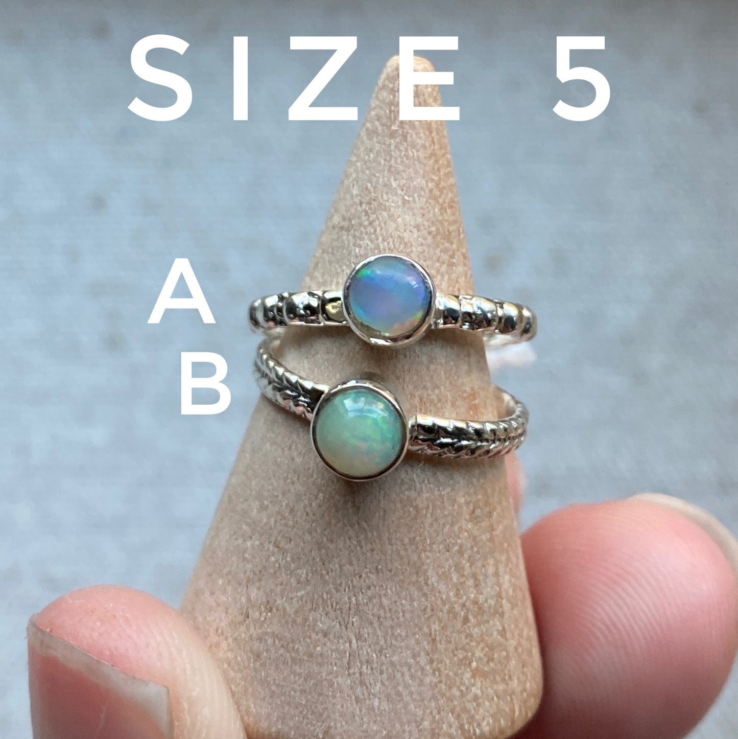 Opal Stacking Ring 5mm Natural Opal + Sterling Silver Rings