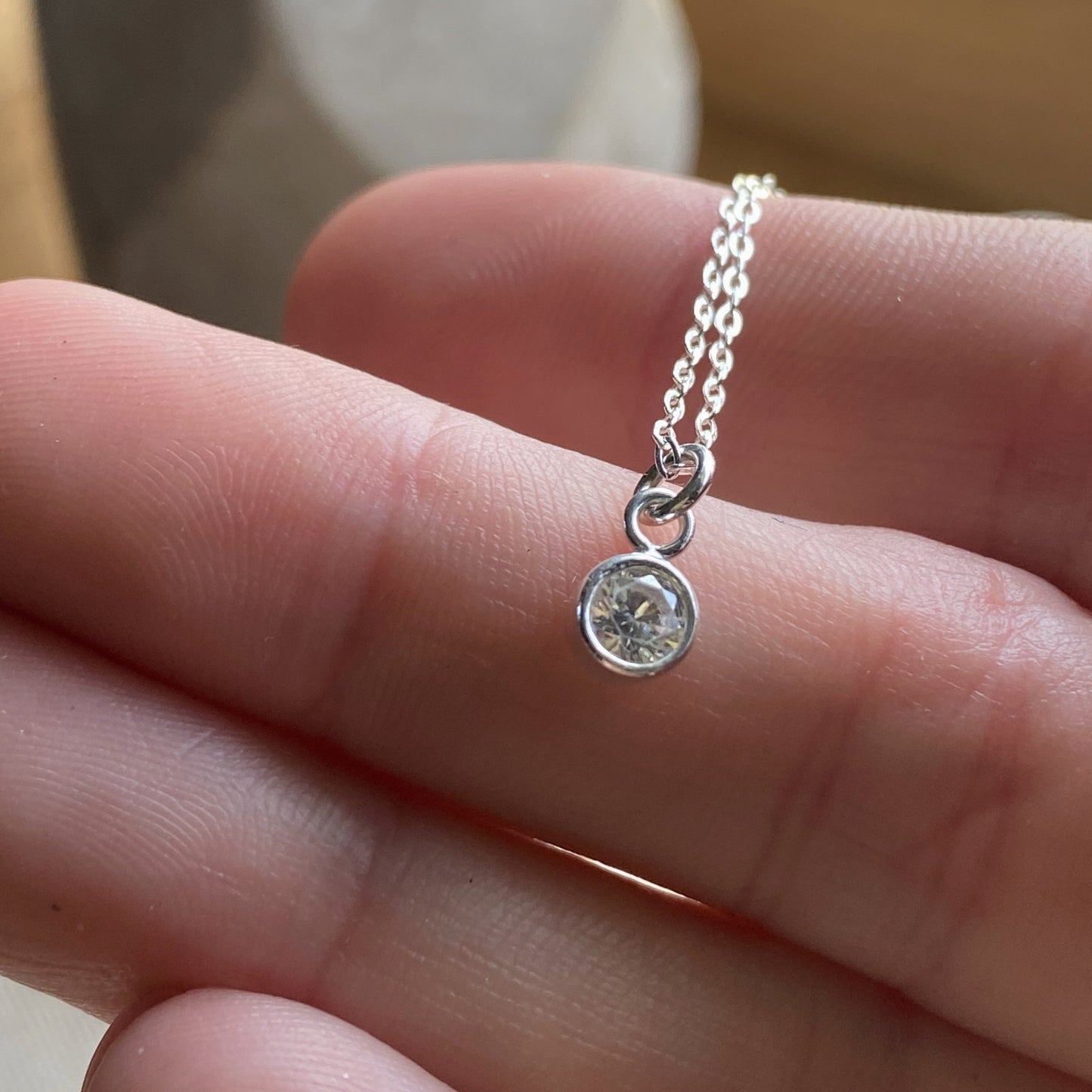 Dainty CZ Bezel Set Sterling Silver Necklace