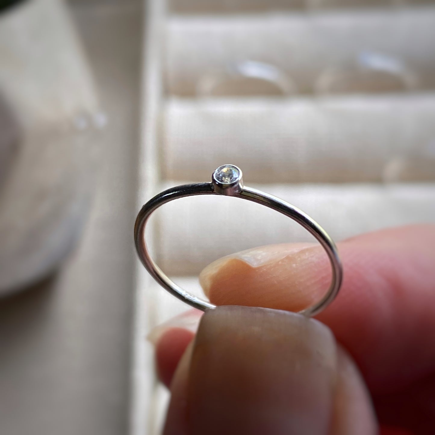 Tiny CZ Stacking Ring 2mm Clear Dainty Everyday Ring