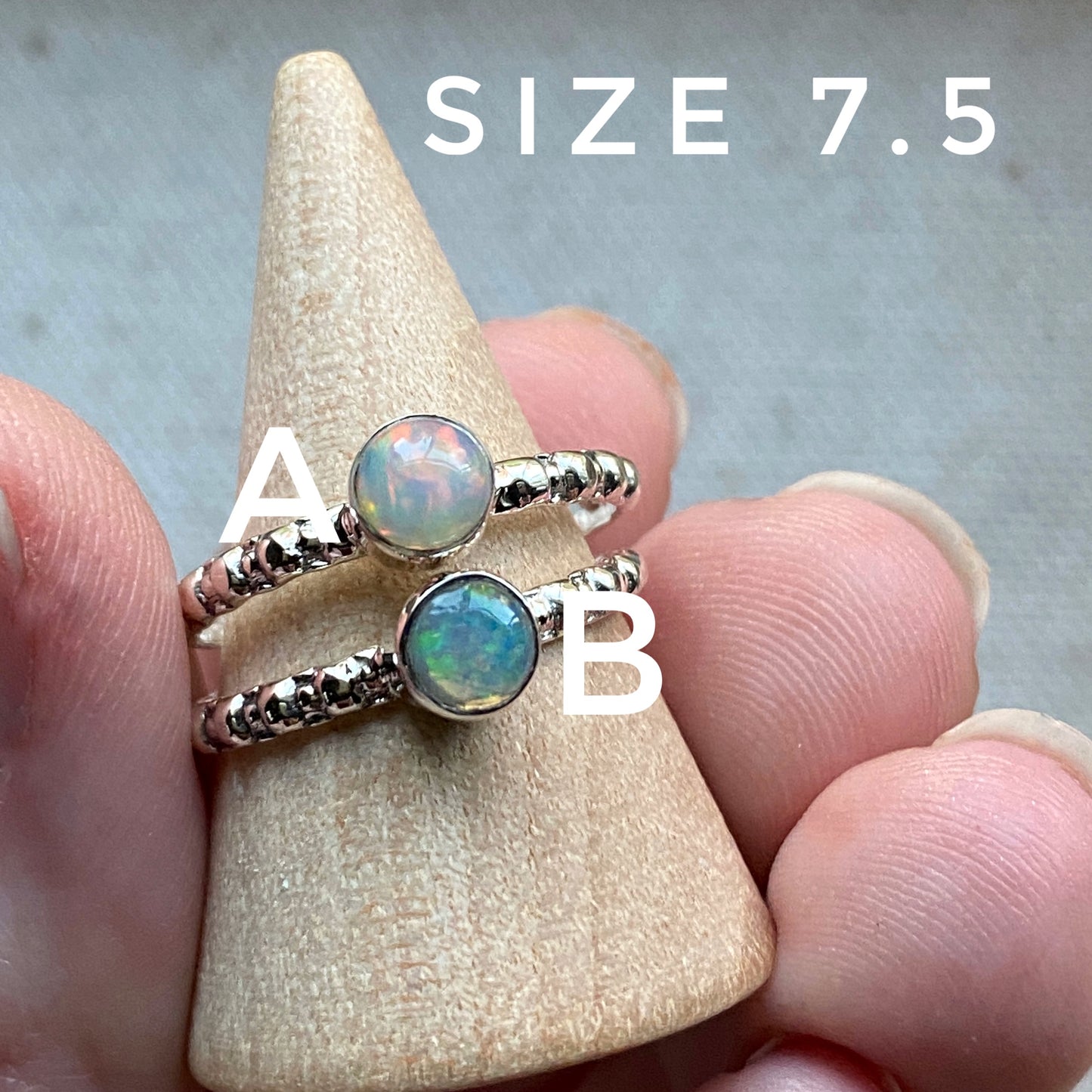 Opal Stacking Ring 5mm Natural Opal + Sterling Silver Rings