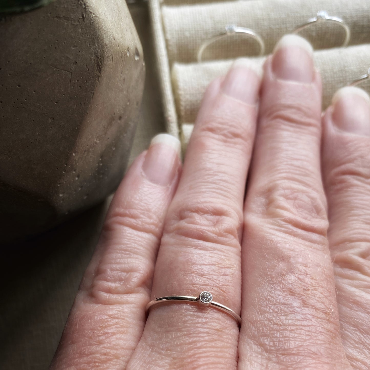 Tiny CZ Stacking Ring 2mm Clear Dainty Everyday Ring