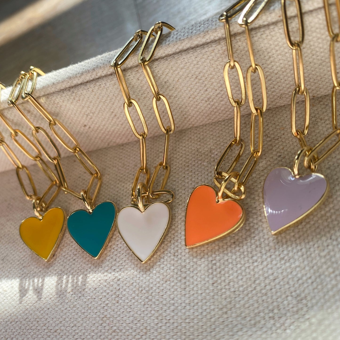 Enamel Heart Chunky Gold Necklace Paperclip Chain Colorful Jewelry