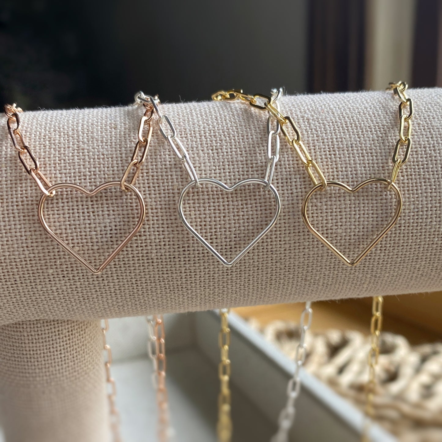 Heart Paperclip Chain Necklace Sterling Silver Gold or Rose Gold Filled Floating Heart Layering Jewelry