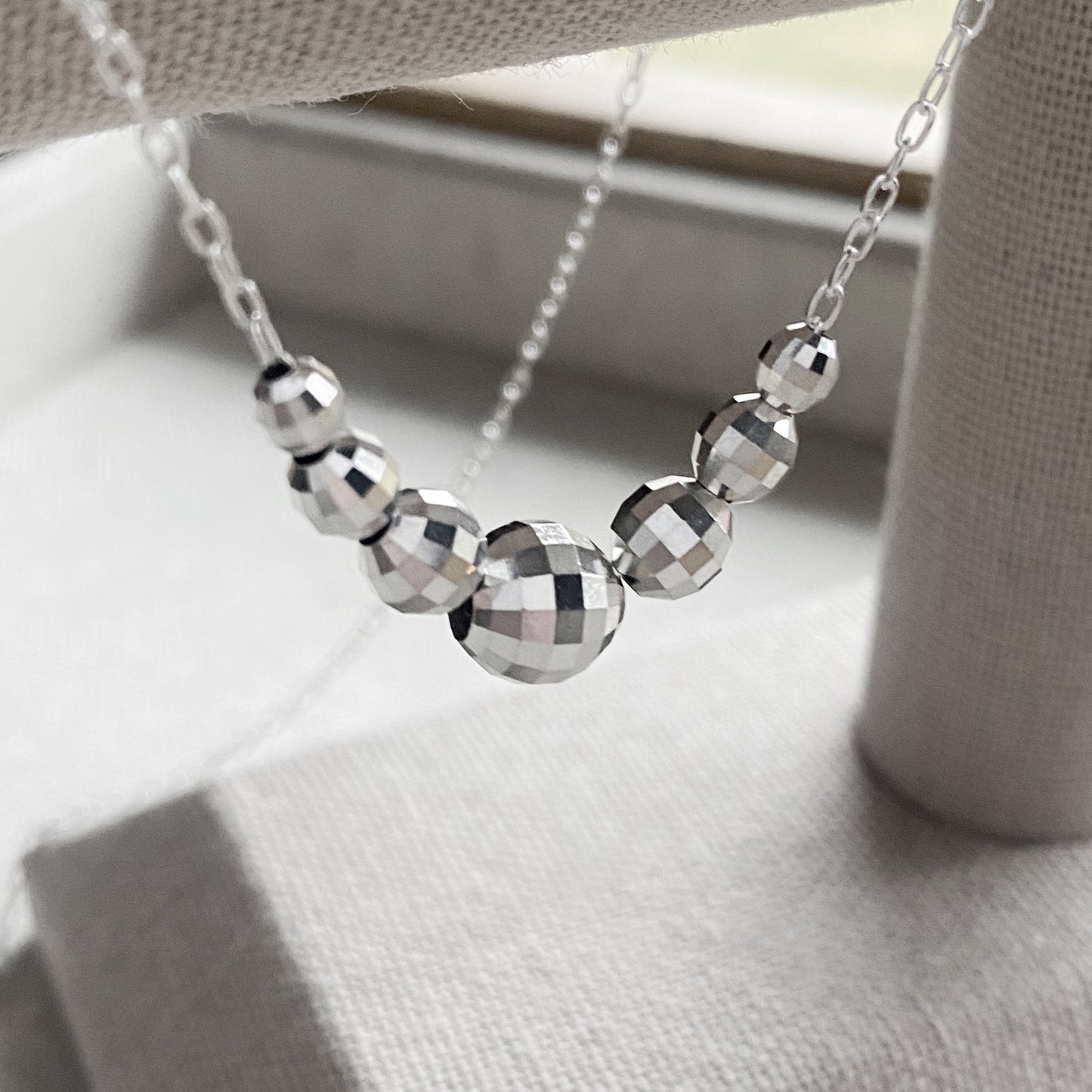 Sterling Silver Faceted Beads Sparkly Necklace