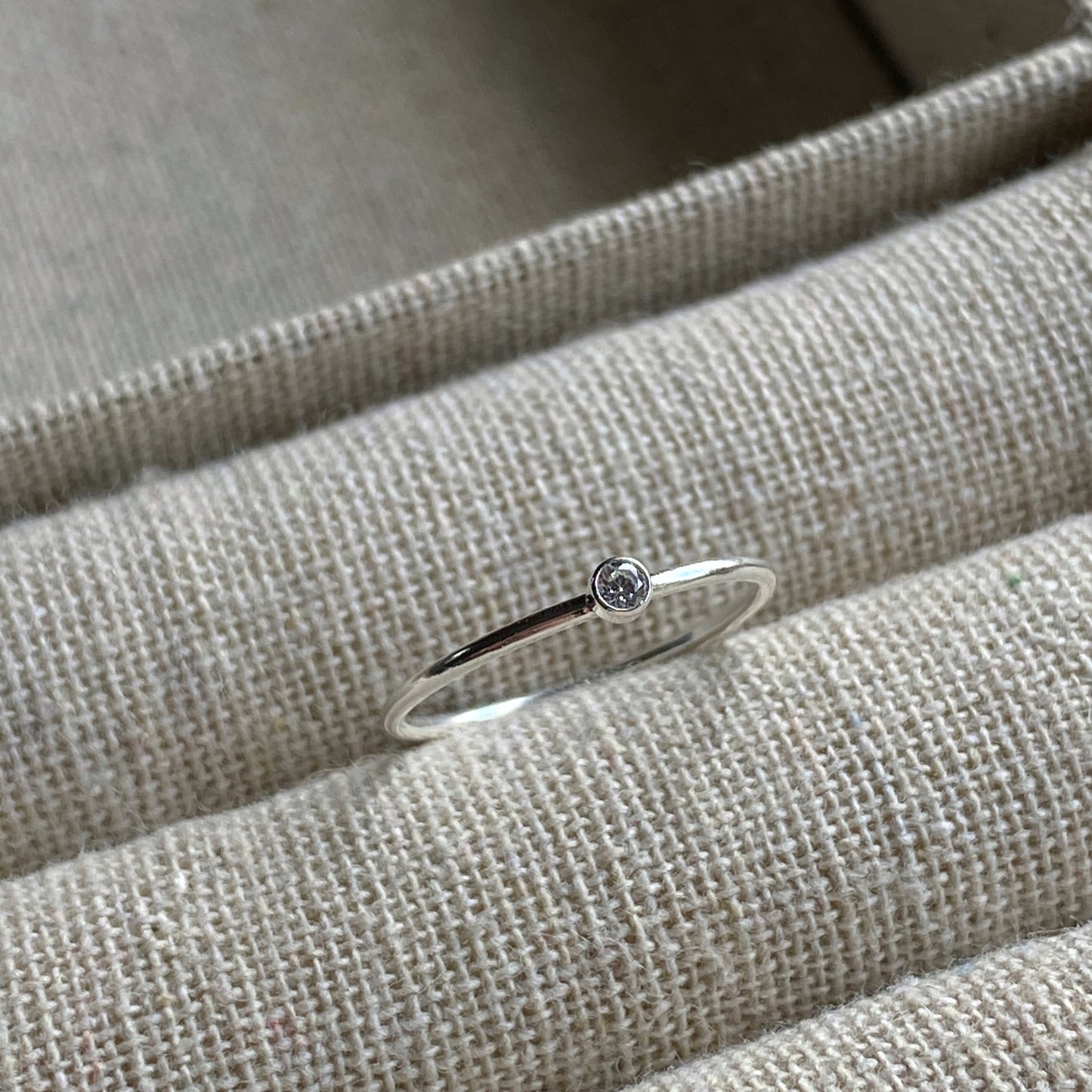 Tiny CZ Stacking Ring 2mm Clear Dainty Everyday Ring