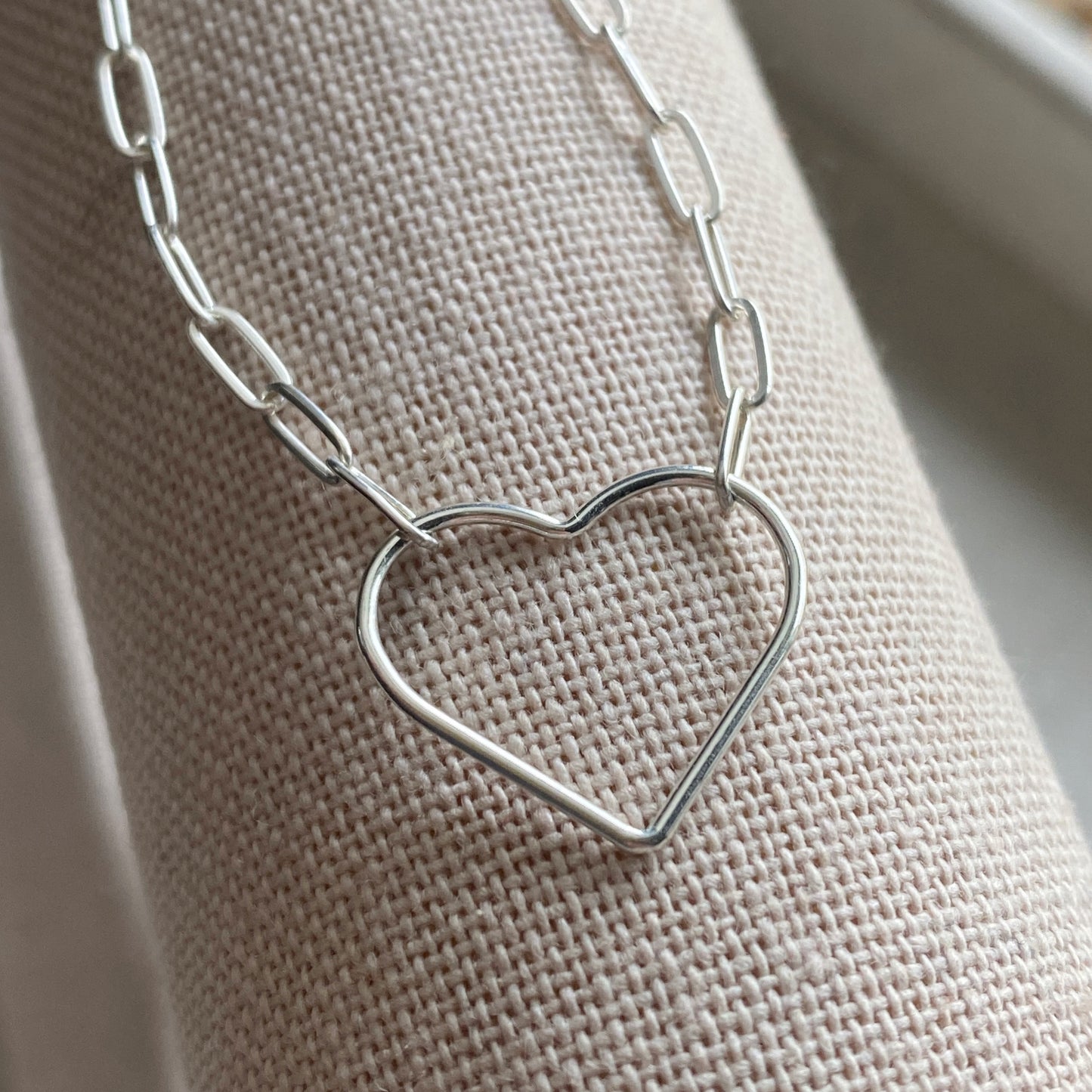 Heart Paperclip Chain Necklace Sterling Silver Gold or Rose Gold Filled Floating Heart Layering Jewelry