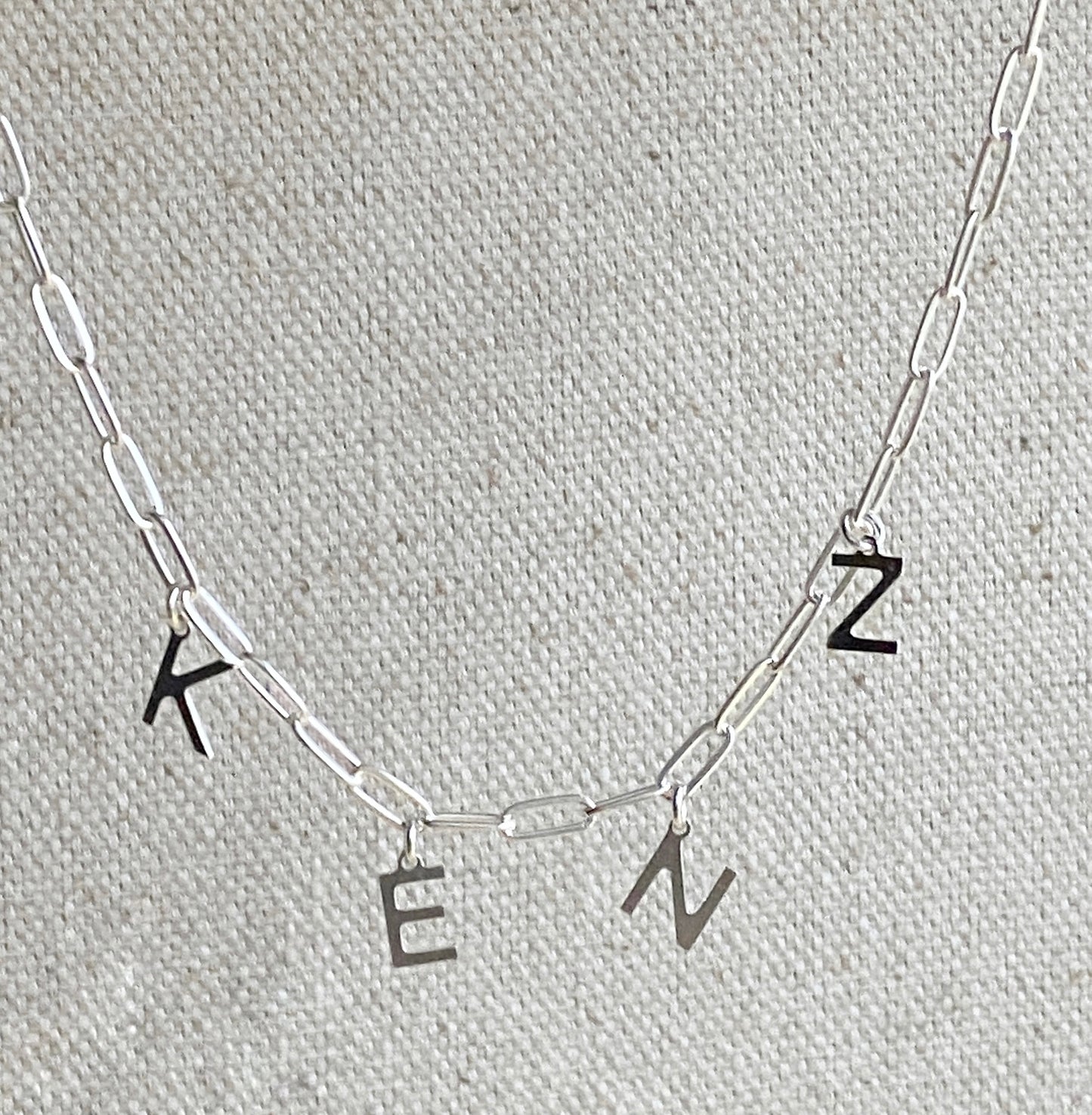 Name Necklace Silver Personalized Initial Letter Paperclip Chain