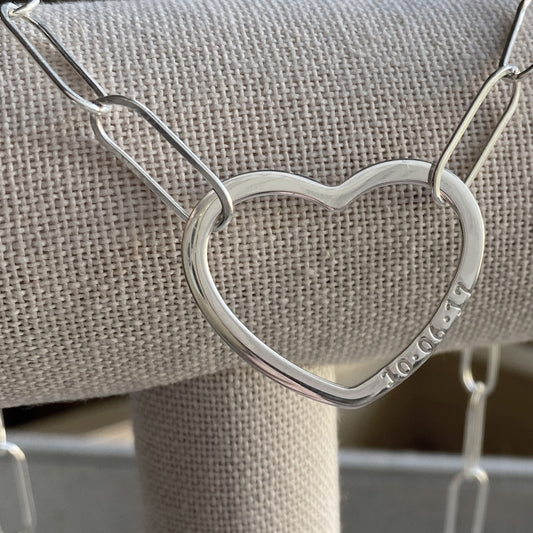 Large Heart Paperclip Chain Necklace Personalized Sterling Silver