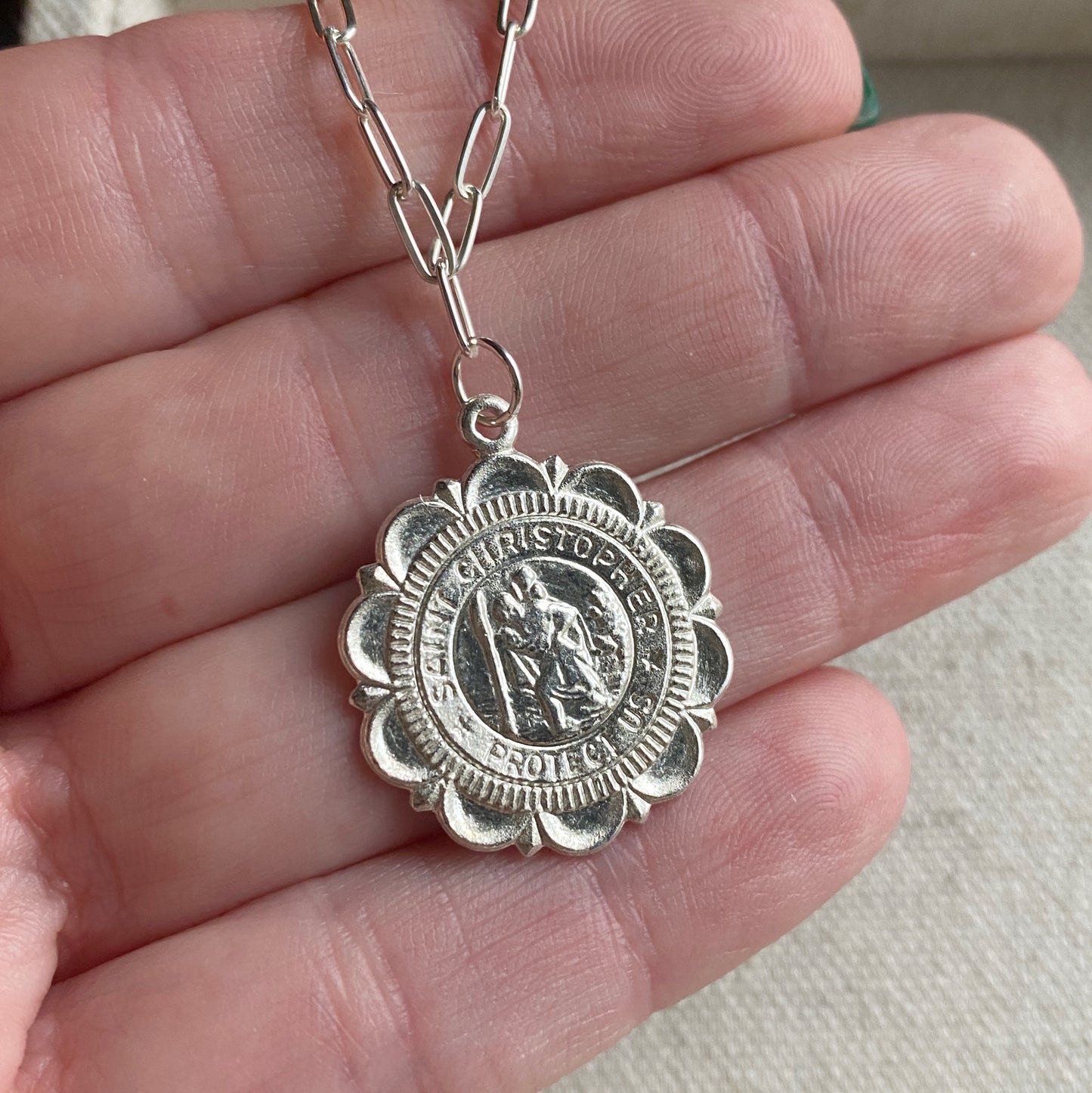 St. Christoper Medal Necklace Silver Faith Protection Gift