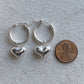 Heart Hoop Earrings Large Sterling Silver Puffy Heart Dangle Huggie Earring