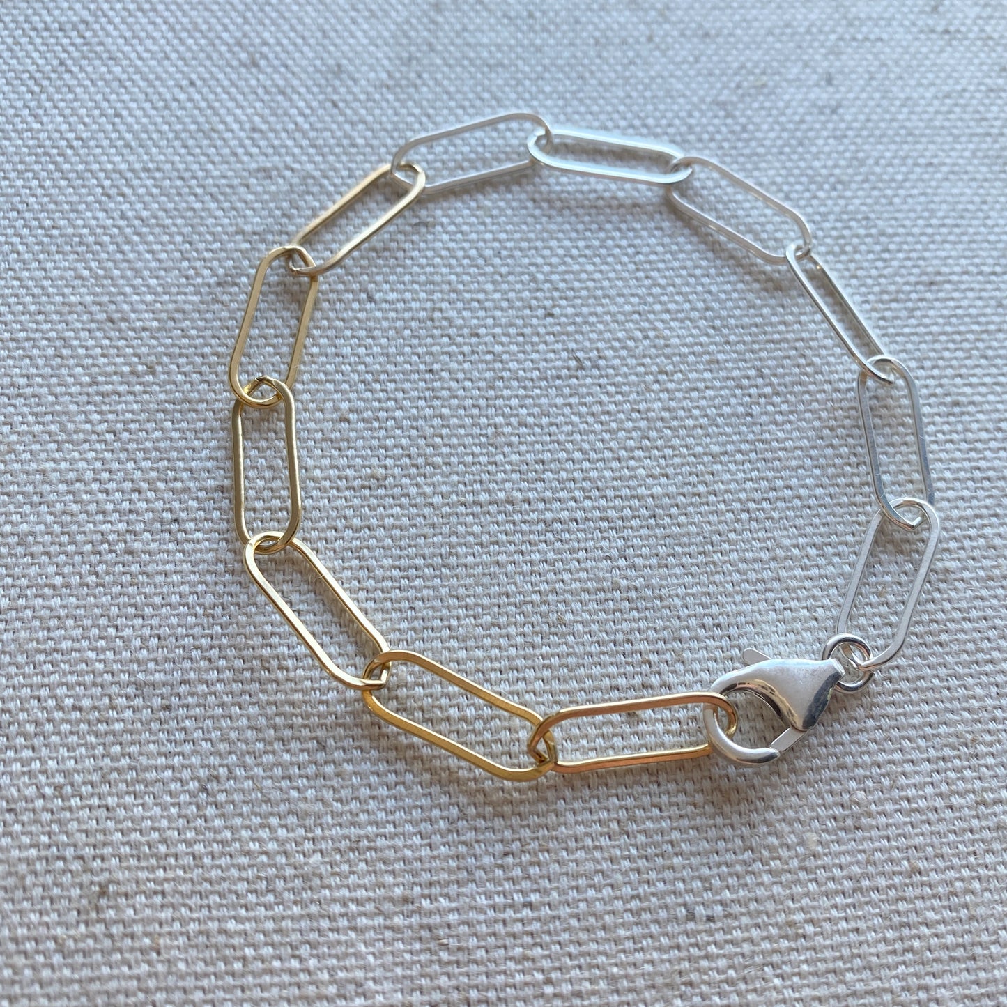 Half And Half Silver & Gold Paperclip Chain Link Bracelet Adjustable