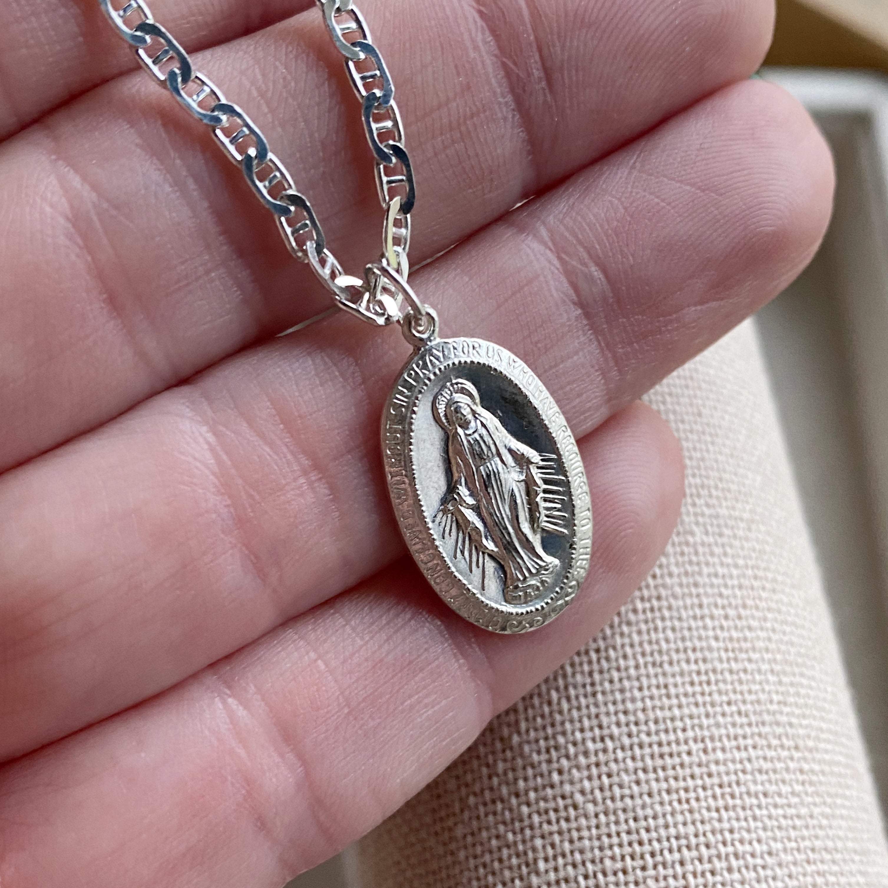 Men's Silver Virgin Mary Miraculous Medal Necklace By LILY & ROO | Virgin  mary necklace, Miraculous medal necklace, Silver man