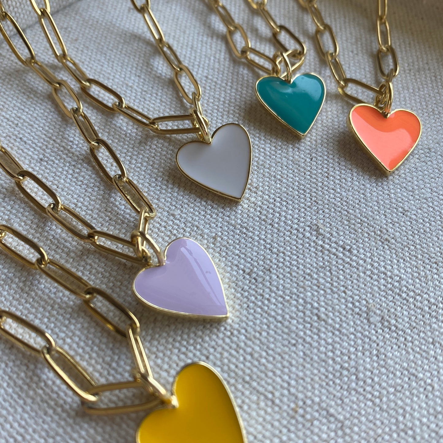 Enamel Heart Chunky Gold Necklace Paperclip Chain Colorful Jewelry