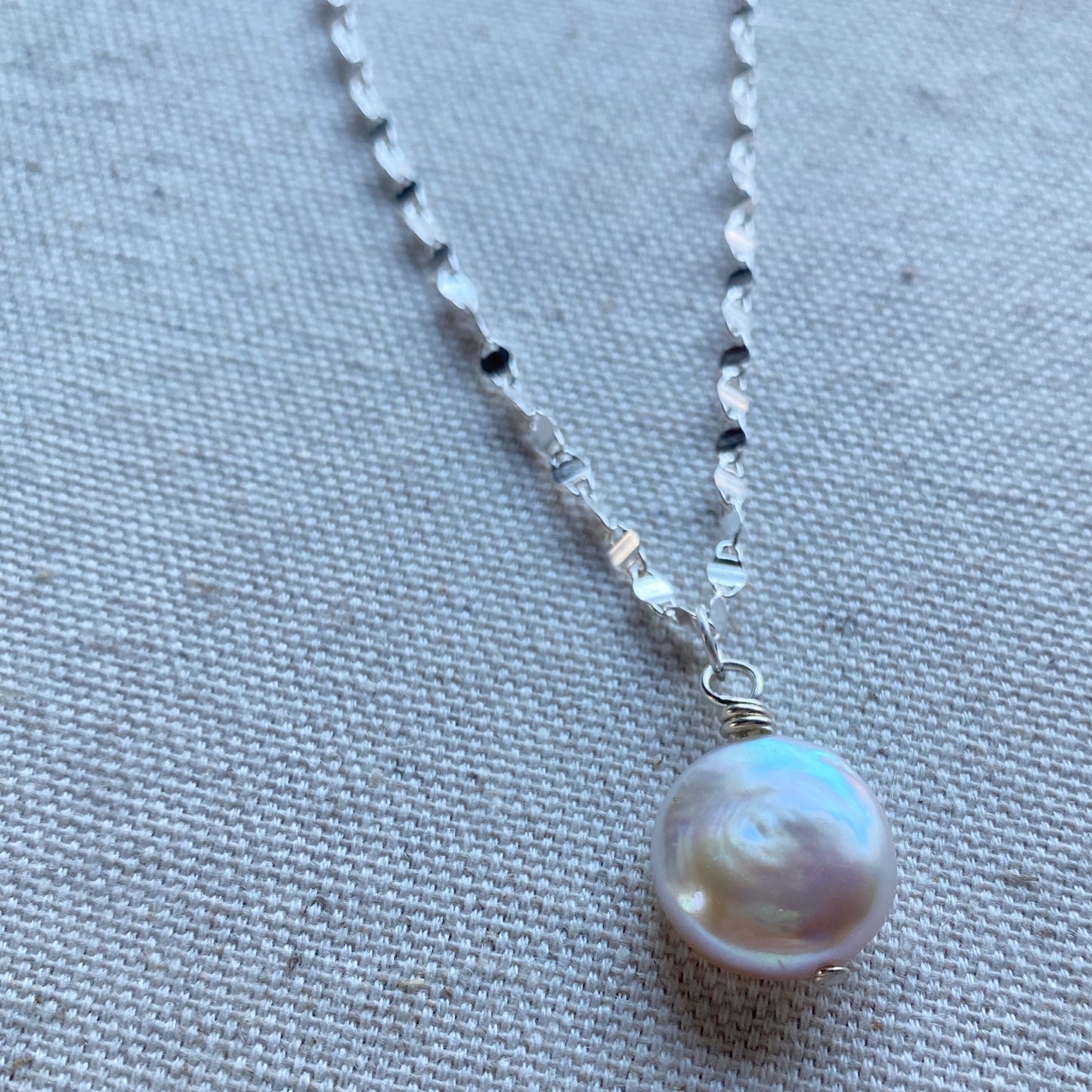 Coin Pearl Necklace Sterling Silver Layering Jewelry