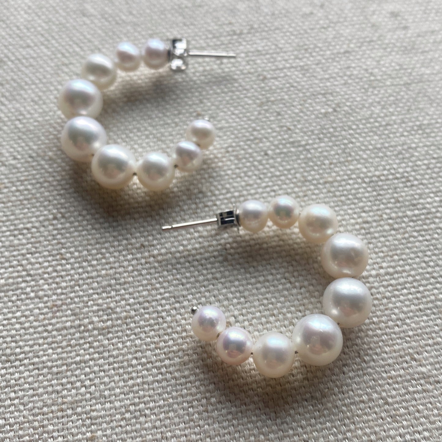 Pearl Hoop Earrings Cultured Freshwater Sterling Silver Graduated Pearl Open Hoops