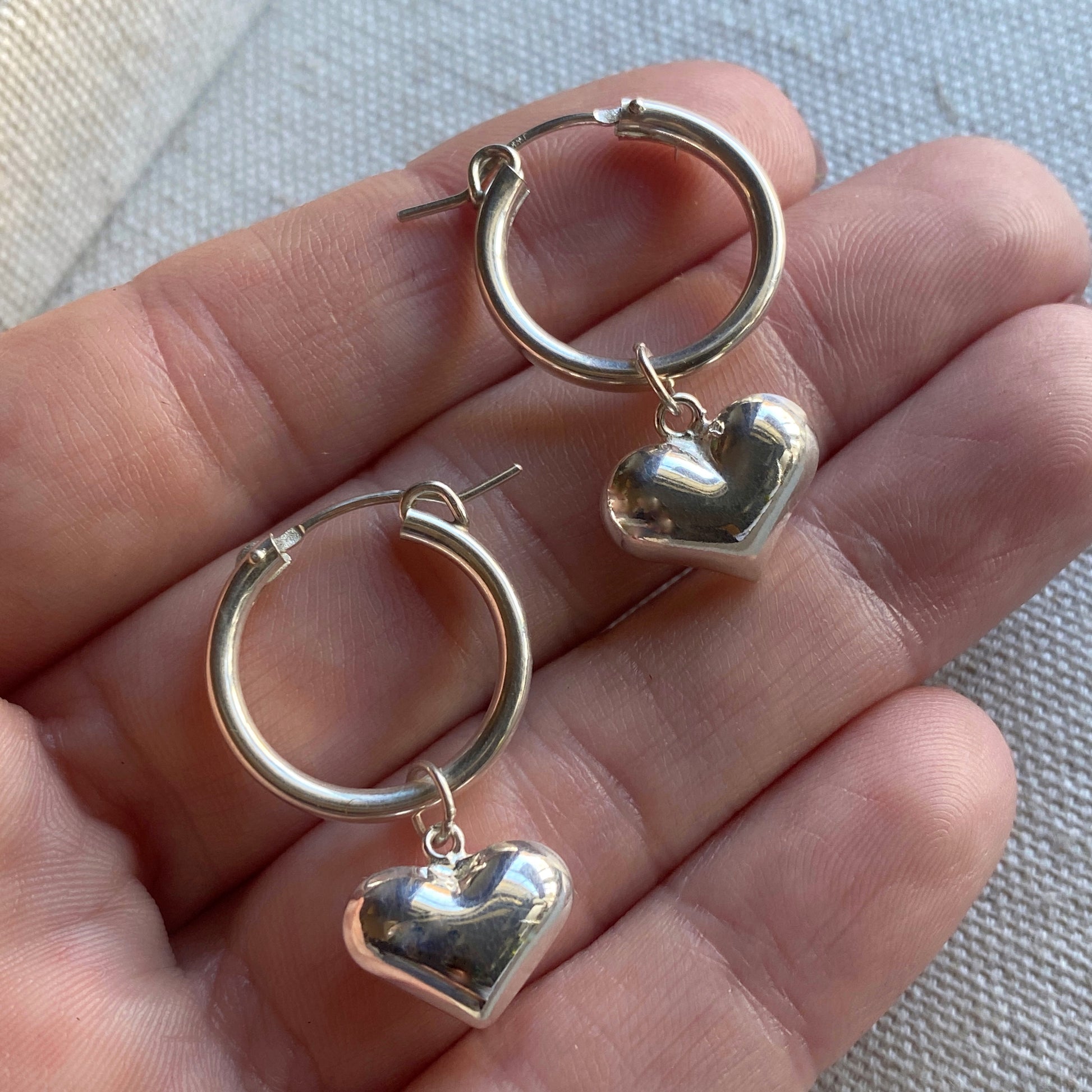 Silver Hoop Earrings Heart Hoop Earrings Large Hoops Open 
