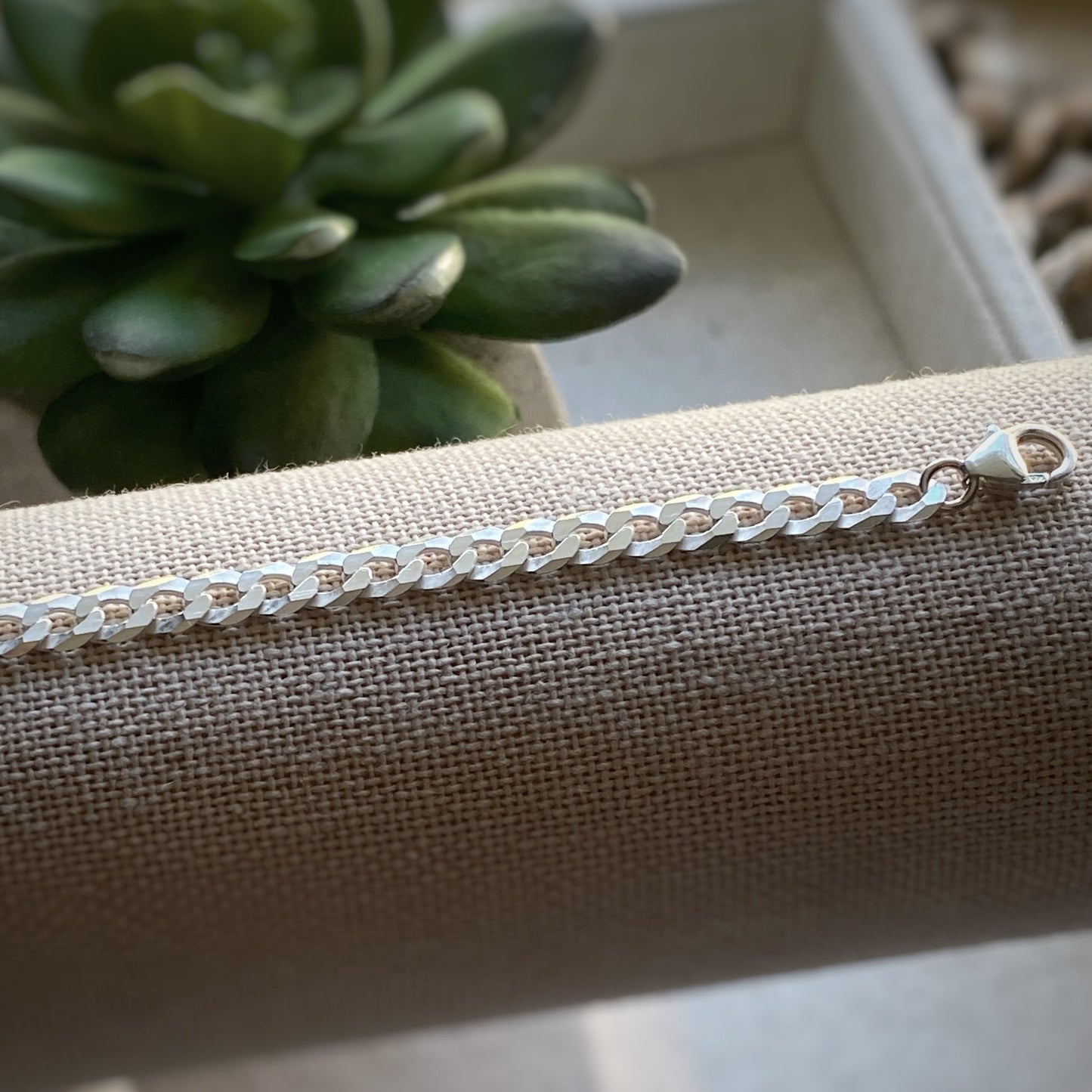 Pearl Curb Link Chain Bracelet Sterling Silver Stacking Layering Jewelry