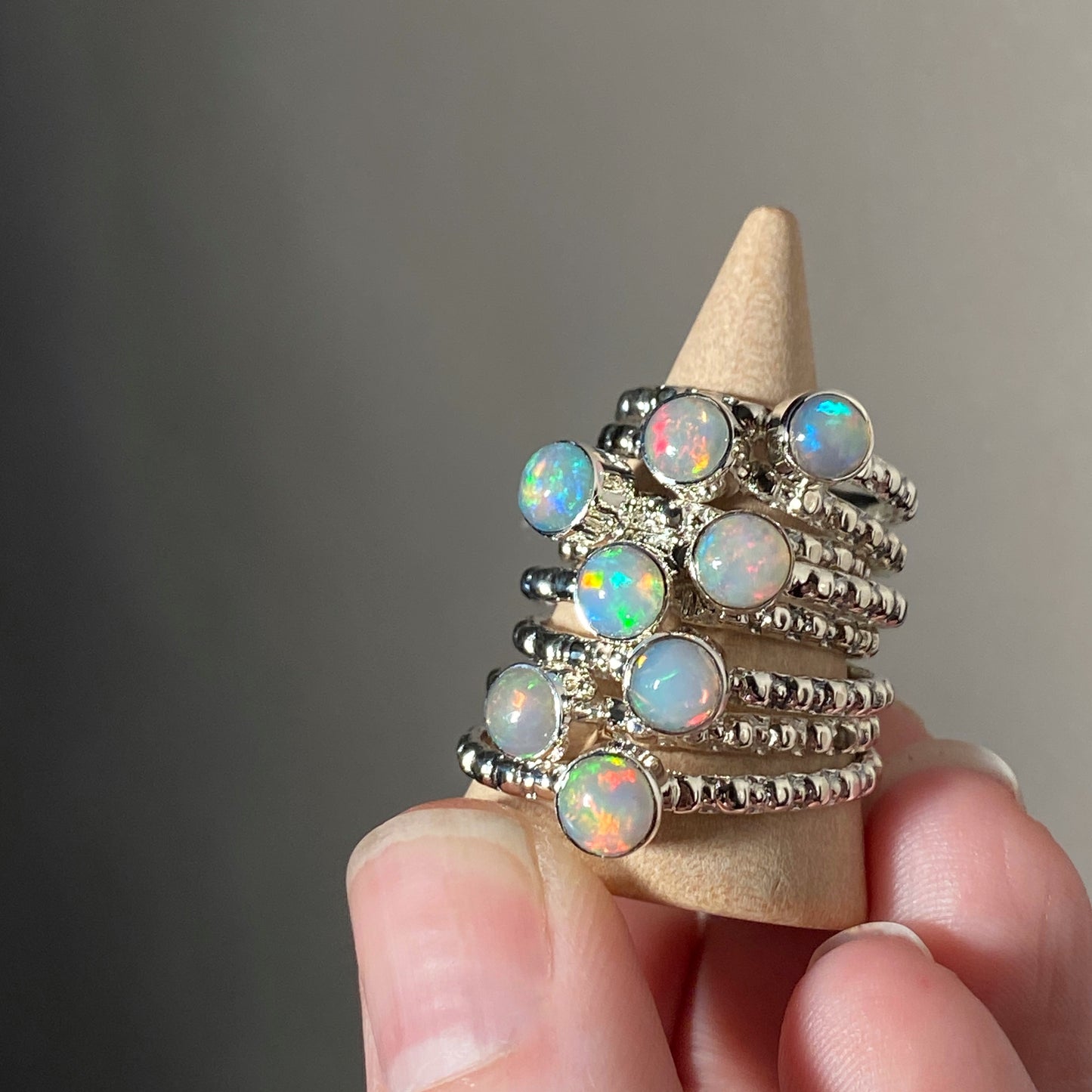 Opal Stacking Ring 5mm Natural Opal + Sterling Silver Rings