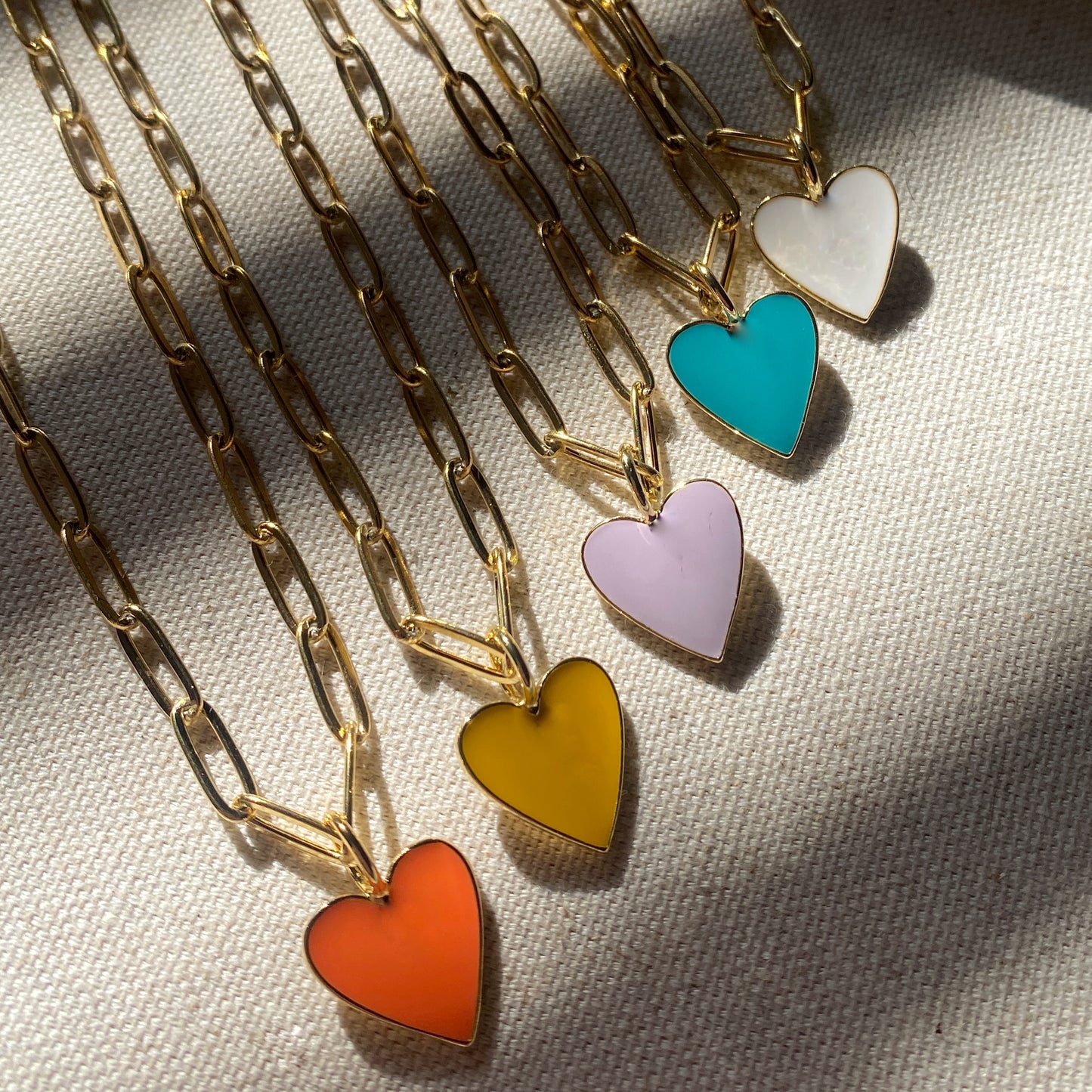 Enamel Heart Chunky Gold Necklace Paperclip Chain Colorful Jewelry