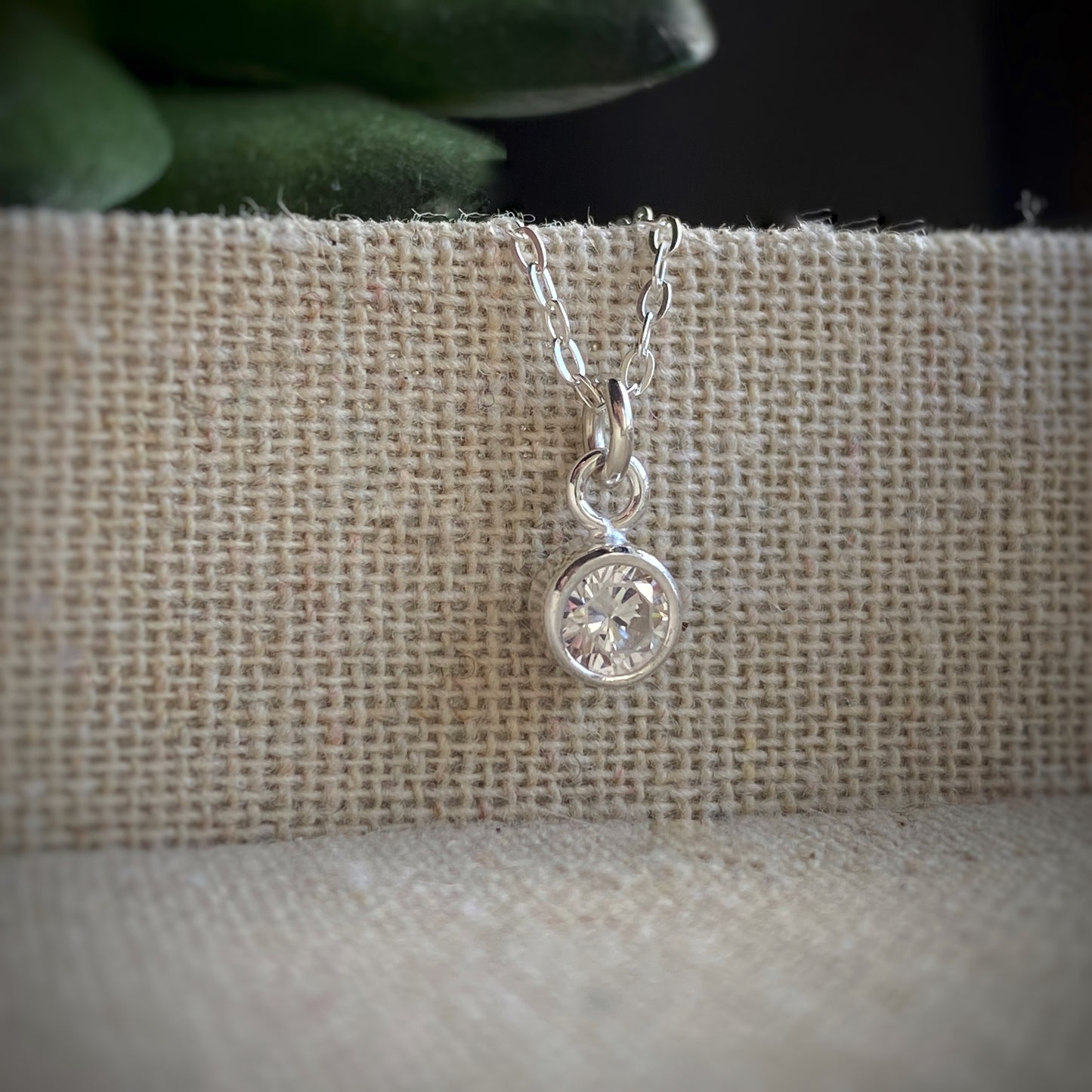 Dainty CZ Bezel Set Sterling Silver Necklace