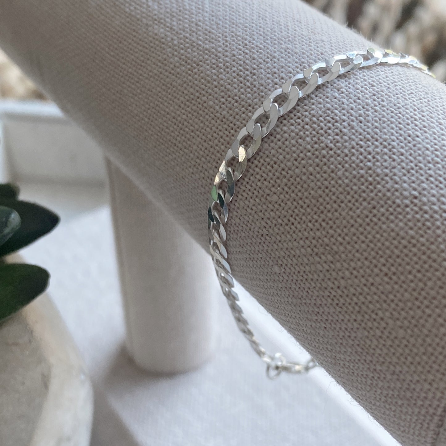 Silver Curb Link Chain Bracelet Sterling Silver Stacking Layering Jewelry